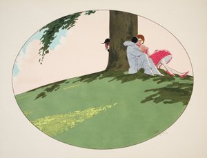 De fem sansene - hørsel, syn, lukt, berøring og smak, pub. Paris, 1925 (stensiltrykk)
